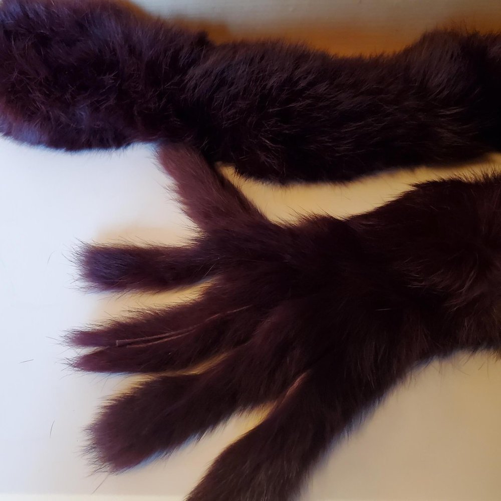 Rabbit Fur Red Burgundy Wrap Neck Wrap Collar Scarf - Picture 4 of 9